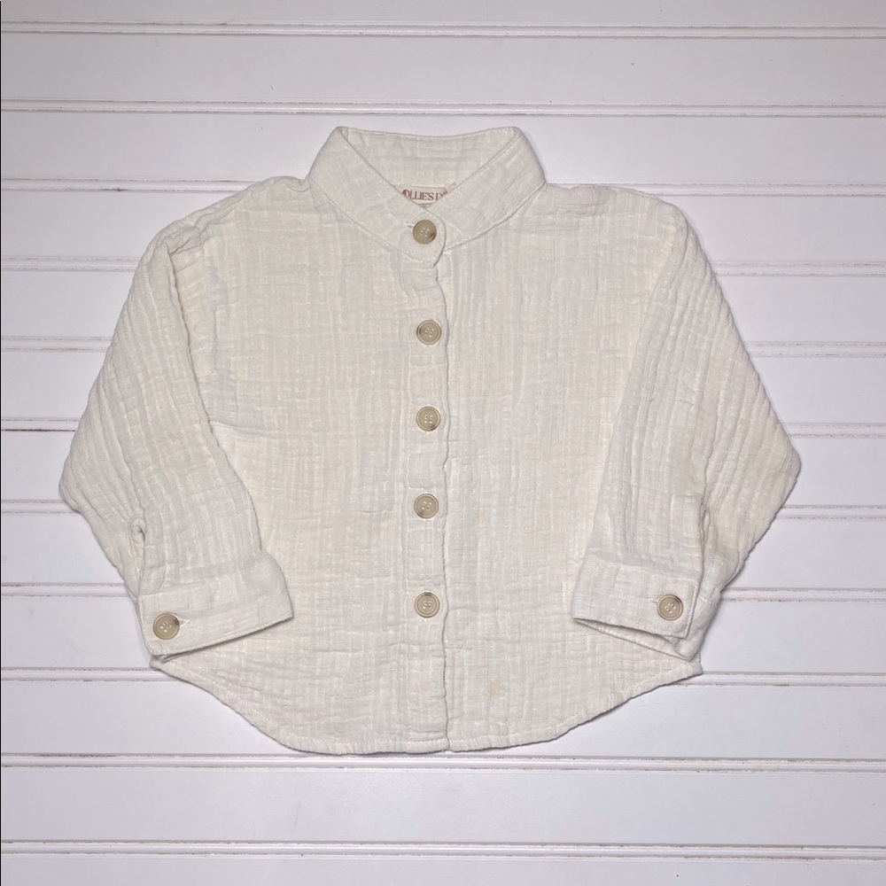 OLLIE’S DAY EUC 100% Cotton Neutral Muslin Long Sleeve Button Down Shirt
